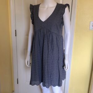 Knox Rose Womens V-Neck Ruffle Trim Sleeve Eyelet Fit & Flare Dress Medium